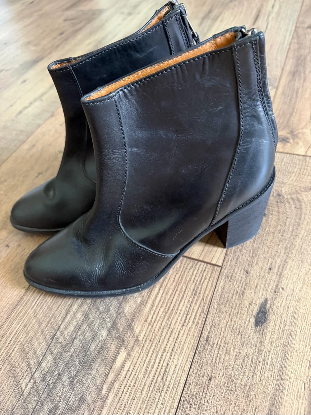 Madewell Black Leather Back-Zip Ankle Boots - Size 10